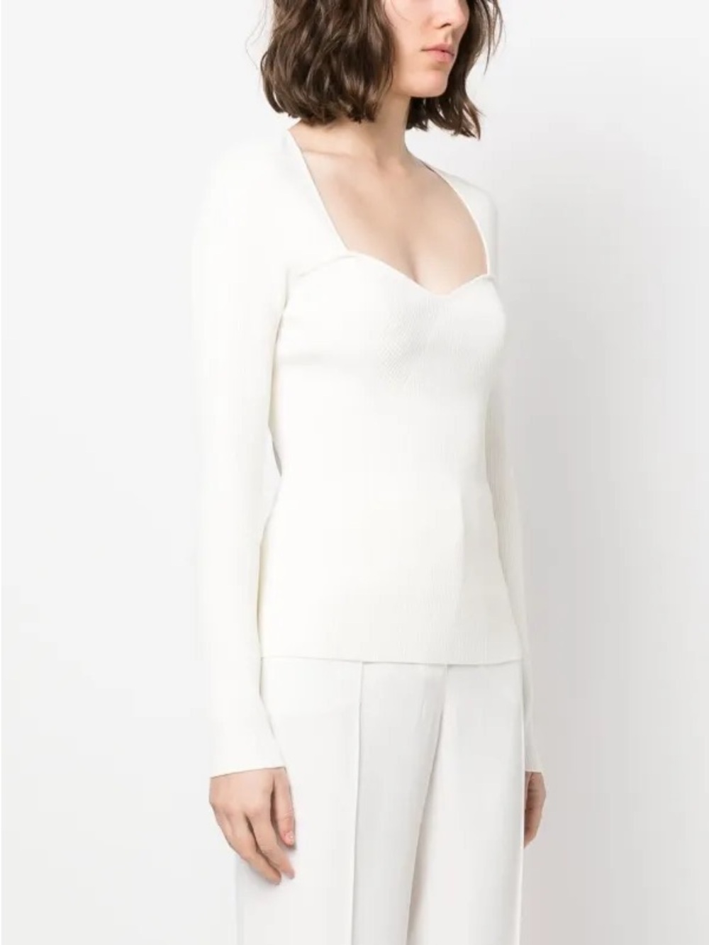 Veronica Beard Ivory Long-Sleeve Sweetheart Neck Sweater